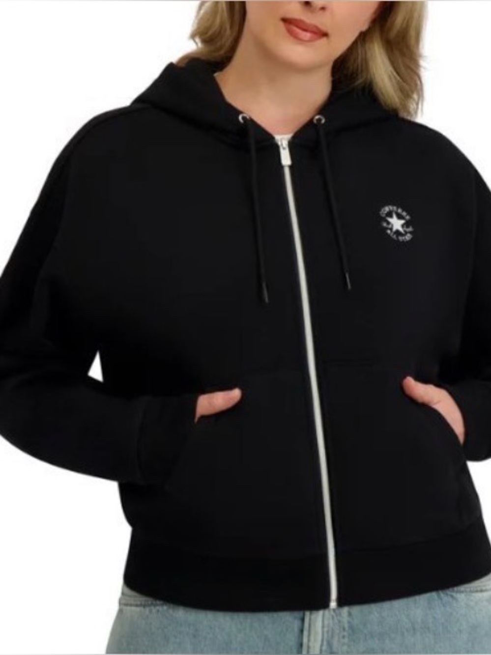 NWT Converse Black Full-Zip Hooded Sweatshirt with Star Patch